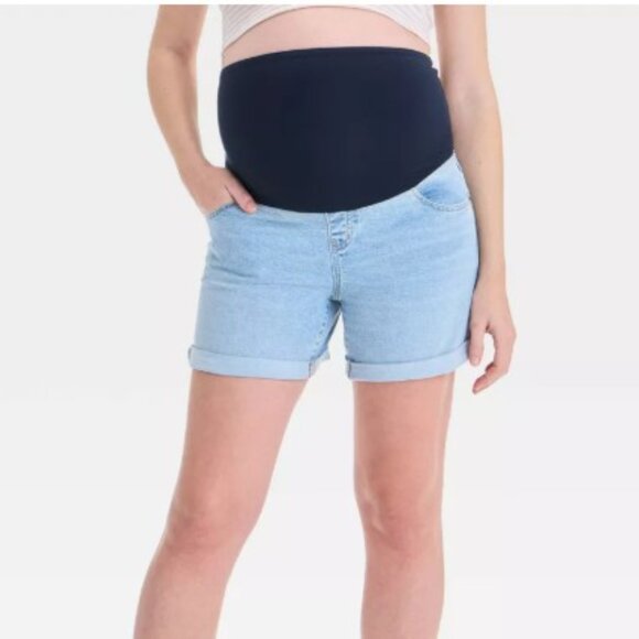 Over Belly High-Rise Maternity Jean Shorts, Size 14 - Picture 1 of 9